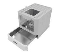 Large Cat Litter Box Enclosure, Drawer Type Cat Litter Tray, Stainless Steel Hooded Litter Box with Scoop, Odor Control and Privacy, Easy to Clean, Multi Household
