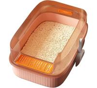 Large Cat Litter Box Semi-enclosed Removable Cat Litter Box Easy To Clean Suitable For Fat Cats And Multiple Cats 40 * 60 * 22cm-40 * 60 * 22cm-Roze