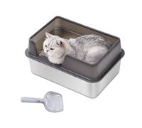 Large Cat Litter Box Stainless Steel - Open Top High Side Litter Box, Extra Large Cat Litter Box, Splash Proof & Non Stick Smooth For Cats and Rabbits (black)