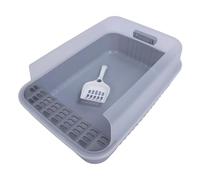 Large Cat Litter Box with Scoop, Plastic Splash Proof Open Top Cat Litter Box Enclosure, Semi Enclosed Cat Toilet Litter Pan Tray for Kittens, Cat Supplies (Light Gray)