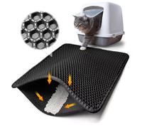 Large Cat Litter Mat 60 x 45cm, Double-Layer Honeycomb Design Cat Litter Mat, Square Large Hole Cat litter Trapper, Waterproof Non-slip Litter Tray Mat with Cleaning Cloth, Litter Trapping Mat for Pet