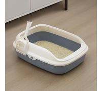 Large Cat Litter Tray Box, Plastic Open Cat Litter Box with Raised Rims and Detachable Rim, Litter Tray with Free Scoop, 57.5 x 44 x 19 cm