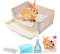 Large Cat Litter Tray for Rabbits, Plastic Rabbit Toilet Corner with Drawer, Pet Pan for Adults Guinea Pigs, Hamsters, Rabbits, Chinchillas, Ferrets and Other Small Animals (White)