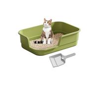 Large Cat Litter Tray, Large, Easy to Clean with Scoop, Open Top, Partially Enclosed Cat Litter Tray, for Odour Control, Indoor Kittens, Elderly Home, Office, Apartment, Living Room