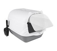 Large Cat Litter Tray Toilet Box with Charcoal Filter, High Sided Rim Big Extra Spacious, Cat Litter Scoop, Flap Door, Detachable Rim Rounded Corners Fully Enclosed Portable Cats Toilet, 51x37x36cm