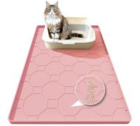 Large Cat Mat for Litter Box,86 X 56 cm Silicone Cat Litter Mats, Non-Slip Waterproof Surface, Raised Edges Prevent Leaks And Keep Floors Clean (Pink)
