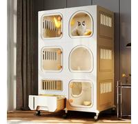Large Cat Playpen With Wheels - 2/3 Tier Collapsible Metal Wire Crate, Detachable Exercise Enclosure & Litter Box Cage For Indoor Cats, Spacious & Portable Kitty Kennel,White-28x18x43