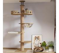 Large Cat Tree 8-Tier Floor to Ceiling Tower Height Adjustable， Space Capsule Jumping Platform ，Natural Sisal Rope Scratching Post, Cozy Bed，Interactive Toy for Indoor Large Cats (L)