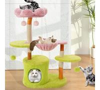 Large Cat Tree for Indoor Cats Large Adult, Cats Climbing Tower with Scratching Post, Cat Condo, Green Wood Cats Tree with cat Hammock, Flower Cat Trees, Modern Cat Tree with Dangling Ball (Green)