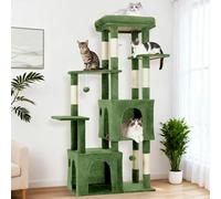 Large Cat Tree for Indoor Cats, Multi-Level Furniture Activity Center with 7 Scratching Posts, 4 Perches & 2 Condos, Plush Balls, Natural Sisal Scratch Posts & Play Toys, for Large Cats Green