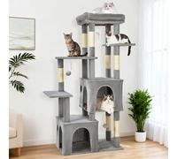 Large Cat Tree for Indoor Cats, Multi-Level Furniture Activity Center with 7 Scratching Posts, 4 Perches & 2 Condos, Plush Balls, Natural Sisal Scratch Posts & Play Toys, for Large Cats Gray
