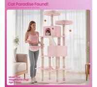 Large Cat Tree with 13 Scratching Posts, 2 Perches, Hammock, Jelly Pink / XXL(60 x 50 x 206 cm)
