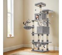 Large Cat Tree with 13 Scratching Posts, 2 Perches, Hammock, Light Grey / XXL(60 x 50 x 206 cm)