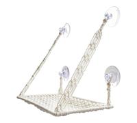 Large Cat Window Perch Hammock, Hand-Woven Cotton Hanging Cat Bed | Equipped with heavy-duty foldable suction cups, firmly attached to smooth window glass for stable hanging.