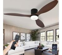 Large Ceiling Fan Lights and Remote for Bedroom, Modern Indoor Low Profile Ceiling Fan with Lamps, 6-speed Silent DC Motor, Memory Function Dimmable Led, for Living Room Lounge-Black-WoodGrain||52in
