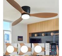 Large Ceiling Fans with Lights and Remote, Indoor Ceiling Fans with Lamps Silent 6 Speeds with Timer 3 CCT Selectable Reversible DC Motor Wood Grain Color 3 Blade Ceiling Fan Lights Living Room Lounge