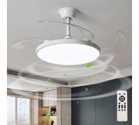 Large Ceiling Fans with Lights and Remote Silent Bedroom Retractable Fan Light LED Dimmable Reversible Modern Fan Ceiling Fan with Light Smart 6 Speed Indoor Flush Mounted for Living Room-White||95cm