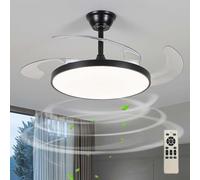 Large Ceiling Fans with Lights and Remote Silent Bedroom Retractable Fan Light LED Dimmable Reversible Modern Fan Ceiling Fan with Light Smart 6 Speed Indoor Flush Mounted for Living Room-Black||95cm