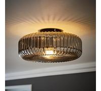 Large Ceiling Light Fitting Ribbed Glass Lampshade Flush Living Room LED Bulb