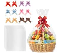 Large Cellophane Gift Basket Bags 12PCS 50×70cm with Pull Bows Cellophane Wrap bags,19.7 x 27.5Inch For Hamper Making Christmas Easter ValenClear Hamper Wrap for Festivals DIY Business Parties