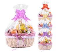 Large Cellophane Hampers Bags With Pull Bows, 10 Pack 24 × 30 inches/32 × 47 inches Hamper Basket Gift Bags, Clear Cellophane Wrap for Gift Baskets Making Easter Valentine's Day Presents