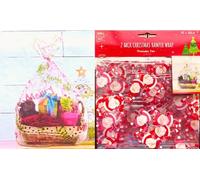 Large Cellophane Wrap for Hampers 55 x 60cm Clear Cellophane Wrap Bags with Ties,Reindeers Santa Candy Cane Xmas Themes Present Bag for Hamper Making Christmas Wrap For Gifts 2Pack (Santa)