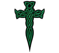 Large Celtic Cross Dagger Green Iron-On Patch Embroidered Irish Crucifix