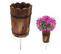 Large Cemetery Vase for Grave Decorations with Metal Spike, Retro Wooden Cemetery Flower Holder Decorations for Grave, Memorial Grave Markers, Graveside Decor Sign for Gravestone Outdoor Yard Lawn