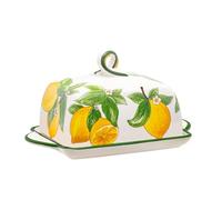 Large Ceramic Butter Dish with Lid - Lemon Design Butter Keeper, Covered Butter Container, Vintage Style Butter Holder for Kitchen Counter