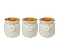 Large Ceramic Canisters with Wooden Lids, Set of 3, Engraved Tea, Coffee, Sugar Kitchen Storage Jars