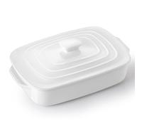 Large Ceramic Casserole Dish with Lid, 4.0 Quart Covered Rectangular Stoneware Baking Dishes for Oven, Deep 9x13 Inch Lasagna Pans for Baking and Serving, Perfect for Christmas, White