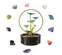Large Ceramic Desktop Fountain with 5-Tier Lotus Waterfall | LED Light Ring | Quiet Pump | 10 Free Crystal Stones | Indoor Meditation & Feng Shui Decor(C Style+Large Size)
