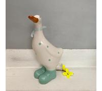 Large Ceramic Duck Ornament | Ceramic Animal Decoration | White Body Duck With Teal Dots