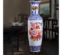 Large Ceramic Floor Vase for Living Room, New Chinese Style Tall Vase, Modern Asian Entryway Decor, Grand Opening Gift for Business, Housewarming Present(A,1.6M)