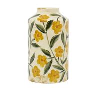 Large Ceramic Floral Vase, 25cm Hand-Painted Yellow Flower Pattern on Crackle Glaze for Fresh or Artificial Flowers