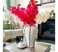 Large Ceramic Ginger Jar, White and Gold Decorative Vase with Lid, European Style Flower Vase for Weddings, Home and Office(Silver,16x16x30cm)