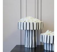 Large Ceramic Hand Painted White & Black Striped Moss Bowl Vase Home Decor Home Interiors