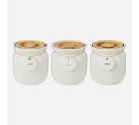Large Ceramic Kitchen Storage Jars with Bamboo Lids, Set of Canisters for Tea, Coffee, Sugar, Rope Handles