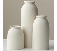 Large Ceramic Vases Set of 3, Beige, Rustic Farmhouse Style, 26.5cm Tall, 10cm Width, Decorative Flower Vases for Home Decor and Table Centrepieces (XXL Beige)