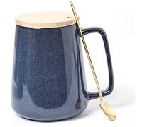 Large Ceramics Coffee Mugs，24 OZ/700ml Extra Large Cups,Matching Lid and Spoon， for Cappuccino, Latte, Hot Cocoa Or Hot Tea -Gift for Birthday/Christmas/Valentine's (24 oz Pure Blue Set)