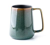 Large Ceramics Coffee Mugs，24 OZ/700ml Extra Large Cups,Matching Lid and Spoon， for Cappuccino, Latte, Hot Cocoa Or Hot Tea -Gift for Birthday/Christmas/Valentine's (24 oz Dark Green)