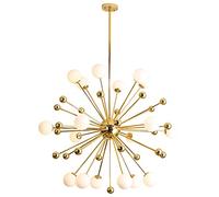 Large Chandelier Compatible with Living Room,Gold Pendant Light of Dandelion, Milky White Spherical Glass Shade,Modern Ceiling Hanging Compatible with Indoor Bedroom,Hanging Lights