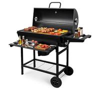 Large Charcoal BBQ Grill Smoker | Barrel Barbecue with Thermometer, Coal Tray, Wheels & 2 Folding Side Tables | Heavy-Duty Portable Outdoor Grill for Garden, Backyard & Camping 105x85x118CM