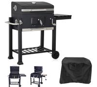 Large Charcoal BBQ Grill - Smoker BBQ Trolley - XL Coal Barbecue Grill - with Adjustable Grills, Built-in Temperature Gauge, Bottle opener, Pull-out ash tray - FREE RAIN COVER (Large)
