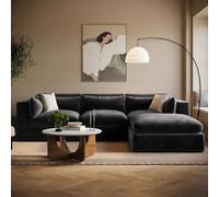 Large Charcoal Grey Velvet Reversible 4 Seater Chaise Corner Sofa - Hudson