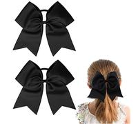 Large Cheer bow, Hipcheer 8 Inch Large Jumbo Cheer Hair Bows Ponytail Holder Elastic Band Handmade for Cheerleaders Teen Girls College Sports (Black)