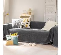 Large Chenille Throw Blanket for Sofas - Multifunctional Tassel Sofa Cover for 1/2/3/4 Seater Simple Design for L/U-Shaped & Armless Furniture