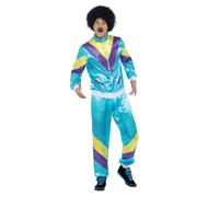 Large - Chest 42-44 in - Mens 1980s Scouser Shell Suit Jimmy Tracksuit Stag Do Fancy Dress Costume, Blue, Large - Chest 42-44 in