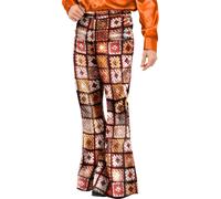 Smiffys Mens 60s Vintage Crochet Print Flared Trousers, 1960's Groovy Fancy Dress, 1960s Dress Up Costumes, World Book Day