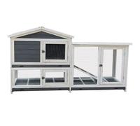 Large Chicken Cage, Wooden Pet House with Lockable Doors and Waterproof Roof, Small Animal Habitat Perfect for Guinea Pig Rabbit(Off-white)